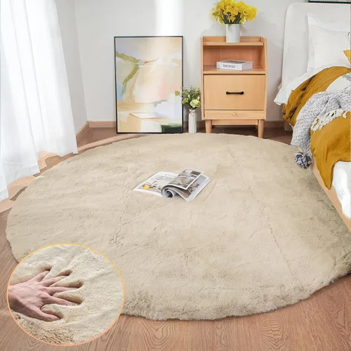 Miniatura 35 de ORINOVA Alfombra de felpa marrón claro beige de 8 x 10 pies para sala de estar, alfombra bohemia esponjosa de piel de conejo grande para dormitorio