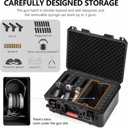 Miniatura 4 de Kinghardcase Estuches para armas de mano, 5 estuches para pistolas y 21 cargadores Estuches para pistolas precortados con múltiples pistolas a