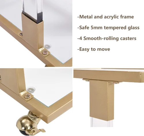 Miniatura 5 de Mesa auxiliar de cristal dorado en forma de C con ruedas móviles, mesa de acrílico para sala de estar, mesa C transparente para dormitorio, muebles