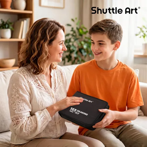 Miniatura 9 de Shuttle Art Kit de dibujo de 103 piezas, suministros de dibujo profesional con boceto, carbón, colores, grafito, lápices y palos pastel