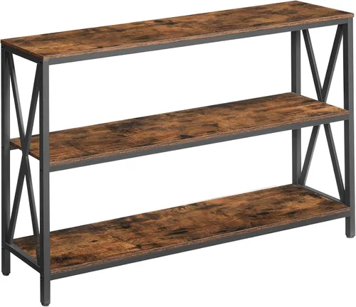 Miniatura 13 de MAHANCRIS Mesa de sofá de 31.5 pulgadas, mesa consola industrial, mesa de entrada de 3 niveles, mesa de sofá estrecha con estantes de Marrón rústico