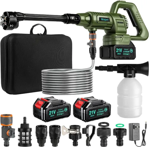 Batería máxima de 1100 PSI de 3.0 GPM con ajuste de 3 niveles, boquilla 6 en 1 y cañón de espuma, manguera de 26.2 pies para automóvil y hogar