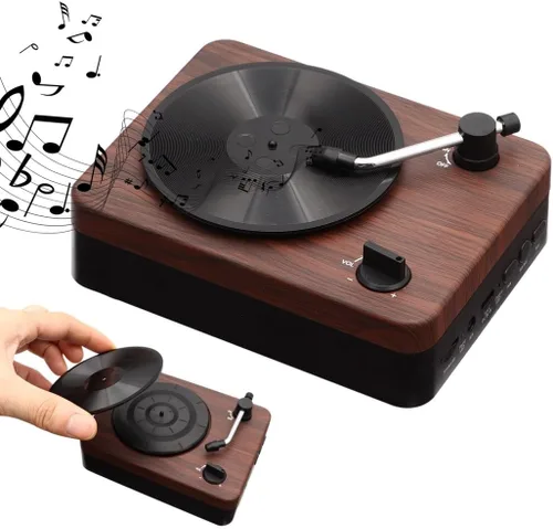 Reproductor de música portátil con granos de madera vintage, tocadiscos 5.0, reproductor de discos de vinilo retro compatible con tarjeta TF y