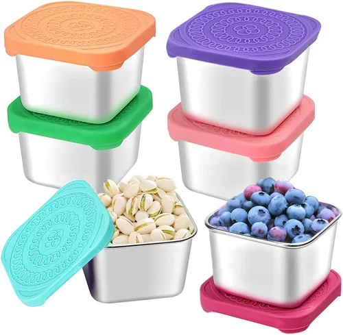 HTEVW 6Pack 6oz Contenedores de aperitivos de acero inoxidable para niños, contenedores de aperitivos para niños de fácil apertura a prueba de fugas