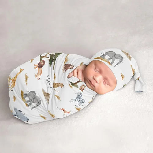 Miniatura 13 de Sweet Jojo Designs Mod Dino - Juego de 2 gorros y capullo para bebé, saco de dormir de punto elástico para bebé, recién nacido, saco de dormir, saco