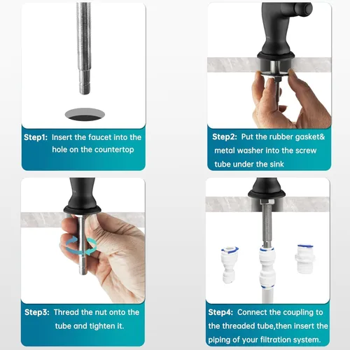Miniatura 8 de Delle Rosa Grifo de agua potable de oro cepillado, grifo de filtración de agua comercial para sistema de filtro de agua debajo del fregadero, grifos