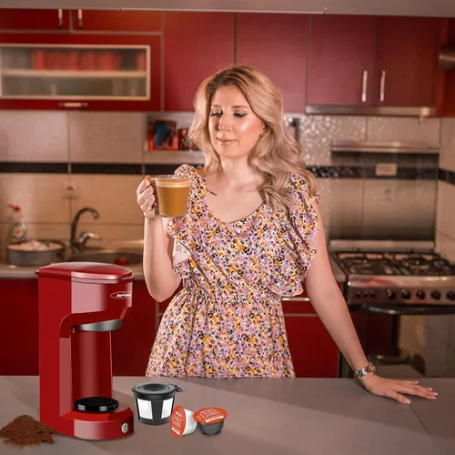 Miniatura 7 de Cafetera de una sola porción para cápsulas de café molido, cafetera pequeña de 1000 W con filtro de depósito de 6 a 14 onzas, botón de un solo toque