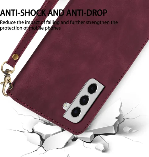 Miniatura 8 de ZZXX Funda para Samsung Galaxy S22 Plus con ranura para tarjeta, piel sintética suave de alta calidad, con cremallera, con correa para la muñeca