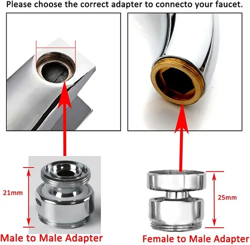 Miniatura 2 de Adaptador de grifo giratorio de 360 grados, hembra de 0.945 in a 0.866 in, rosca macho NPT de latón, adaptador de grifo de fregadero de cocina