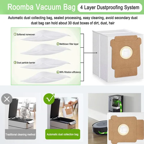 Miniatura 8 de Kit de piezas de repuesto para aspiradora iRobot Roomba Plus 505 Combo 405 Combo, 2 cepillos rodillos, 6 almohadillas de fregado, 6 filtros, 8