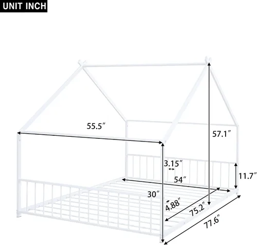 Miniatura 2 de Camas de casa para niños, marco de cama de suelo de tamaño matrimonial, camas Montessori de metal con cabecera y estribo para niños, niñas