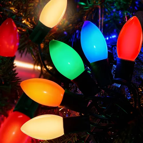 Luces LED C9 multicolor de Navidad para exteriores, 26 pies, luces decorativas de Navidad vintage con 26 bombillas LED de colores (1 repuesto), tira