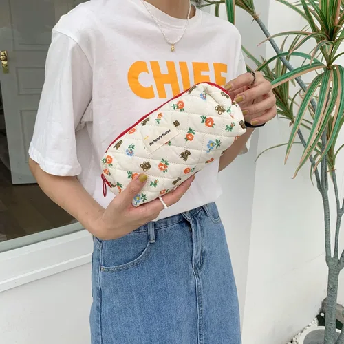 Miniatura 2 de Bolsa de maquillaje floral kawaii, bolsa para cosméticos y cosméticos, bolsa de viaje estética, organizadora de bolsa de aseo acolchada