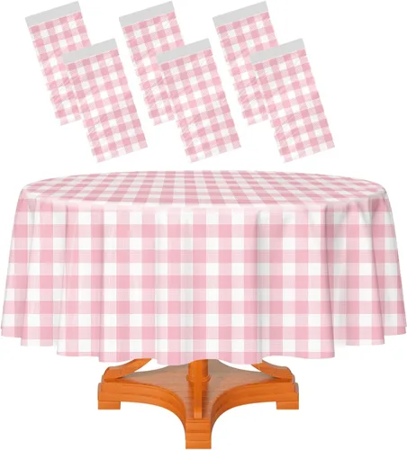 Miniatura 44 de HEIPINIUYE - Paquete de 2 manteles redondos de 84 pulgadas de plástico beige, manteles de mesa impermeables desechables para redondas, ideales