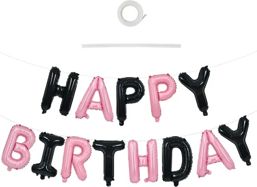 Miniatura 12 de TONIFUL Pancarta de Globos Negros de Feliz Cumpleaños de 16 Pulgadas con Letras de Papel de Aluminio Mylar, Cartel Banderín Reutilizable