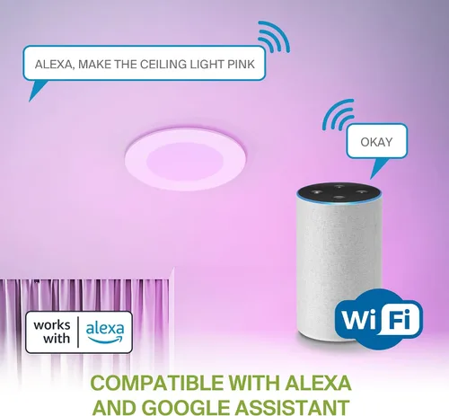 Miniatura 6 de ASD 1 Pack LED Smart Recessed Lighting 4 Inch 9W, RGBW Color Changing Lights, Compatible with Alexa & Google Assistant, Dimmable 2700K-6500K