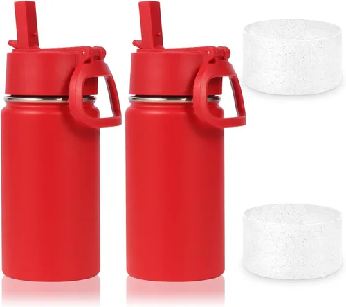 Miniatura 25 de Volhoply Botella de agua de acero inoxidable aislada de 14 onzas con tapa de pajita y funda de silicona, sin BPA, fácil de usar para niños y niñas