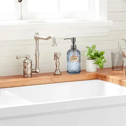 Miniatura 5 de Dispensador de jabón de vidrio para manos y platos de baño y cocina con bomba de acero inoxidable 304 a prueba de óxido (gris)