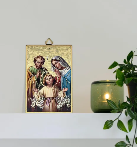 Miniatura 3 de Placa católica con imagen de la Sagrada Familia, tarjeta de oración laminada, oración del Señor, lámina dorada, imagen de la Sagrada Familia