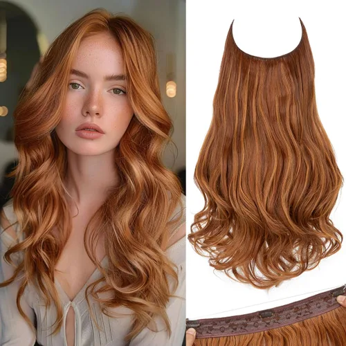 Miniatura 19 de SARLA Extensiones de cabello con alambre invisible con 3 clips, postizo sintético corto, ondulado, rizado, diadema ajustable transparente