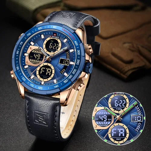 Miniatura 4 de NAVIFORCE Relojes digitales militares para hombre reloj analógico de cuarzo impermeable reloj deportivo multifuncional de cuero