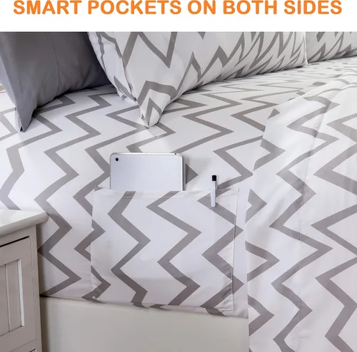 Miniatura 3 de Elegant Comfort Chevron Pattern Collection - Juego de sábanas de 4 piezas de bolsillo profundo de 1500 hilos, resistente a la decoloración