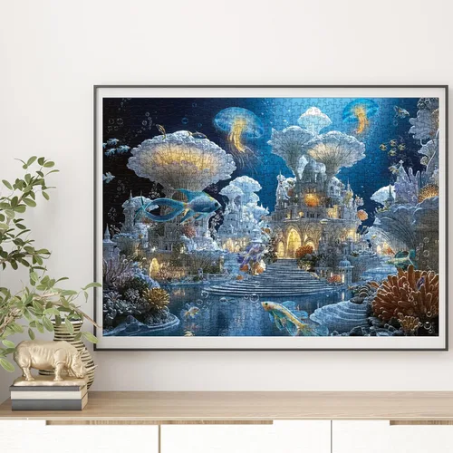 Miniatura 6 de Rompecabezas mágicos de castillo de hongos oceánicos para adultos, 1000 piezas de naturaleza, peces de fantasía, medusas rompecabezas artísticos