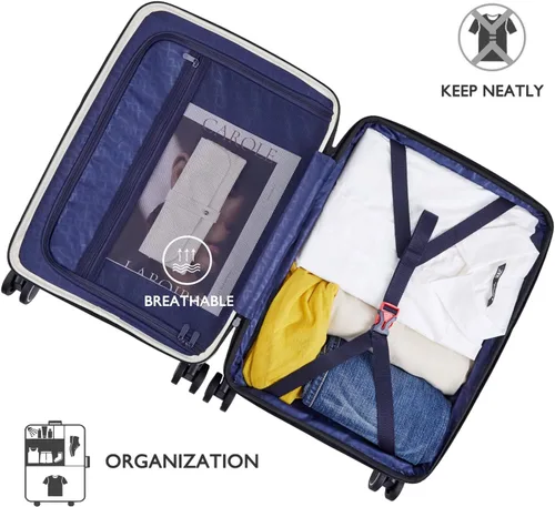 Miniatura 6 de VERAGE Greenwich EXT equipaje de mano, maleta rígida con ruedas giratorias con bolsillo frontal para viajes, aprobado por la TSA, Blanco, Recyle