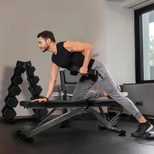 Miniatura 6 de RitFit Banco de pesas ajustable y plegable para gimnasio en casa, levantamiento de pesas y entrenamiento de fuerza, póster de entrenamiento Plateado