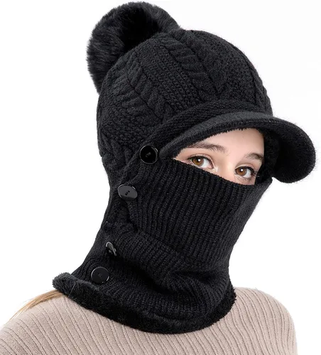 Miniatura 27 de HUAMULAN Gorro de invierno de una pieza para mujer, pasamontañas de forro polar, pasamontañas, máscara facial, bufanda, orejeras, esquí, nieve
