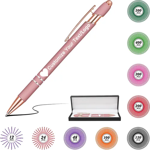 Miniatura 64 de Bolígrafos personalizados con nombre y logotipo, hasta 500 bolígrafos personalizados a granel con grabado gratis regalo para cumpleaños, graduación