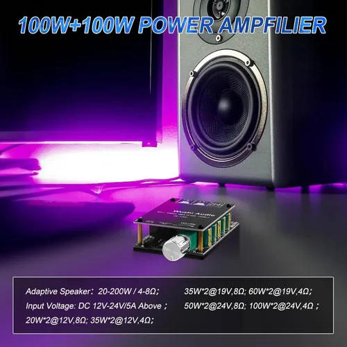 Miniatura 4 de ZK-1002 Placa de amplificador de audio Bluetooth 5.0, mini amplificador de potencia HiFi de 100 W x 2 de 2.0 canales con control de volumen, Negro4