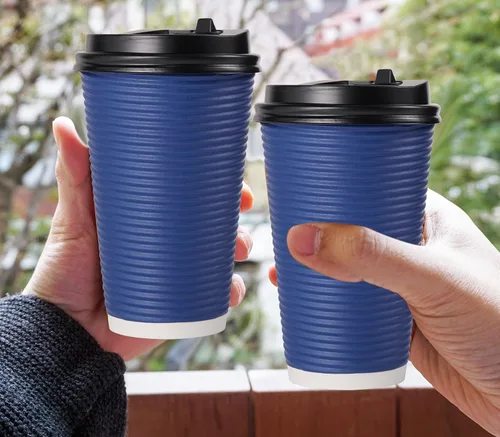 Miniatura 6 de LITOPAK Paquete de 80 vasos de papel desechables de 16 onzas con aislamiento de pared ondulada, tazas de café de papel caliente aisladas de tres