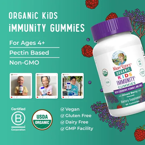 Miniatura 8 de MaryRuth Organics Gomitas de Apoyo Inmunológico para Niños USDA Organic Gomitas de Vitamina C, Zinc y Saúco para Niños Apoyo Inmunológico