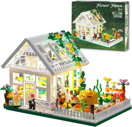 Conjunto Mini de Construcción de Casa de Flores con LED, Juego de Bloques de Construcción de Invernadero con Vista de Calle de la Ciudad, Regalo de