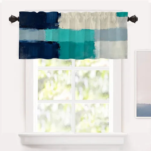 Miniatura 48 de Shrahala Beige and Orange Abstract Art Brushstrokes Blackout Curtain Tiers, Abstract Oil Paint Kitchen Valance Light Blocking Tier Drapes with Rod