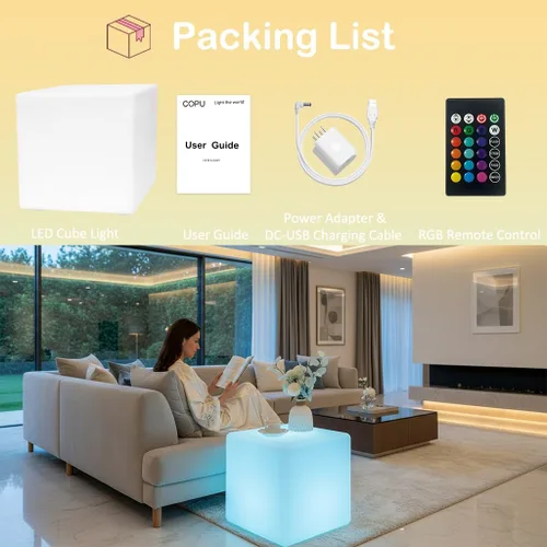 Miniatura 9 de Silla de cubo LED de 20 pulgadas, Mesa de Luz de Cubo LED Inalámbrica Recargable, cubos de luz brillantes de 16 colores, lámpara de pie impermeable