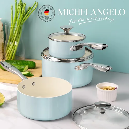Miniatura 6 de MICHELANGELO Cacerola con tapa, cacerola antiadherente, juego de 3 ollas pequeñas de 1 cuarto de galón, 2 cuartos y 3 cuartos de galón para cocinar