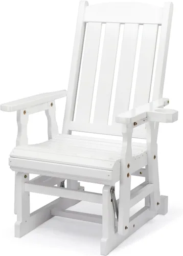 Miniatura 8 de VINGLI Planeador de madera para patio, resistente de 600 libras para exteriores con portavasos, banco de madera individual con respaldo alto