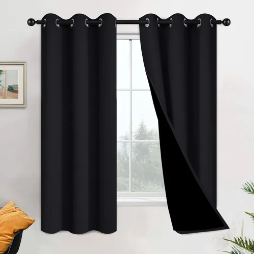 Yakamok - Par de cortinas 100% opacas con forro, tratamiento de ventana, aislamiento térmico, bloqueo de ruido, para sala/dormitorio (42 pulgadas de