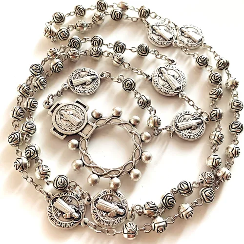 Miniatura 2 de elegantmedical Hecho a mano de cuentas de rosa católico San Benito Rosario Collar Cruz Caja de regalo Italia crucifijo, Zinc, No es una piedra