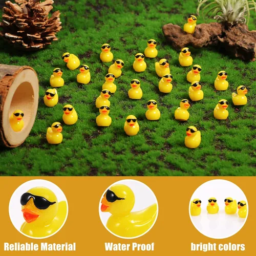 Miniatura 4 de KINBOM Mini patos de resina con lentes de sol, lindos patos pequeños para manualidades, jardín, acuario y decoración de casa de muñecas (amarillo)