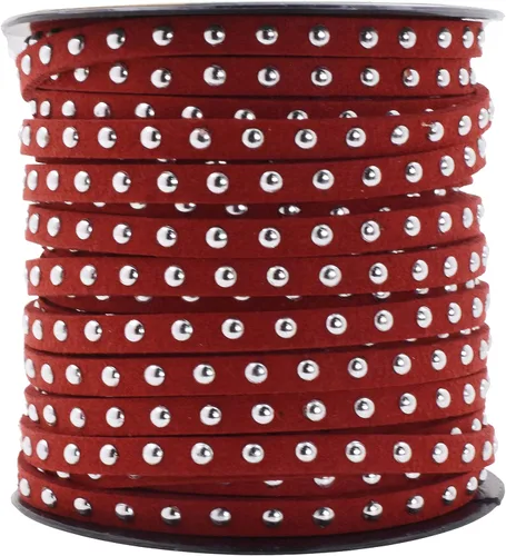 Miniatura 45 de Mandala Crafts Cordones de gamuza sintética para fabricación de joyas, 20 yardas, tiras de cordones de cuero con tachuelas doradas, cuerdas planas