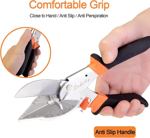 Miniatura 4 de Paquete de 2 tijeras de inglete, tijeras multifuncionales para corte angular de moldeo y recorte, herramienta de corte redondo ajustable a 22.5 a