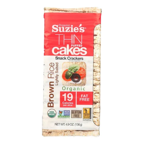 Suzie's Pastel de arroz integral orgánico, paquete de 12, ligeramente salado, bajo en sodio, orgánico USDA, sin OMG, sin grasa, sin azúcar, sin