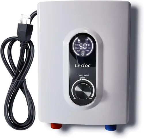 Miniatura 12 de Mini calentador de agua caliente instantáneo sin tanque para debajo del fregadero, eléctrico de 3 kW 120 V, enchufe, pantalla digital LED grande