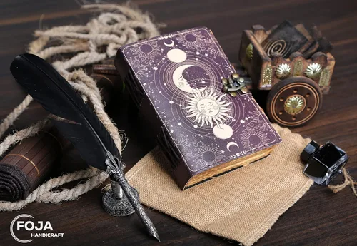 Miniatura 4 de Sun & Moon - Diario vintage de cuero para hombres y mujeres, 200 páginas de papel vintage antiguo hecho a mano, cuaderno de bocetos de cuero, diario