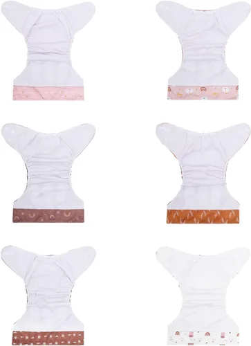 Miniatura 6 de babygoal AWJ Pañales de tela con panel abdominal, paquete de 13, 6 fundas de pañal con 6 insertos y bolsa seca para humedad, ajustables, lavables