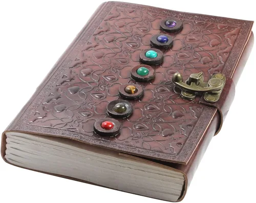 Miniatura 3 de Libro de sombras de cuero vintage, cuaderno sobrenatural con siete piedras de gemas de chakras, cristales curativos, el mejor regalo para hombres