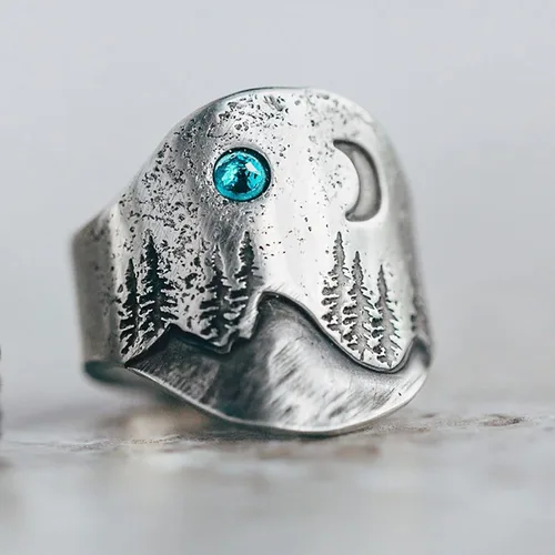 Miniatura 2 de Anillos de acero inoxidable, anillo de inspiración de aleación vintage de sol y luna (plata, 6)
